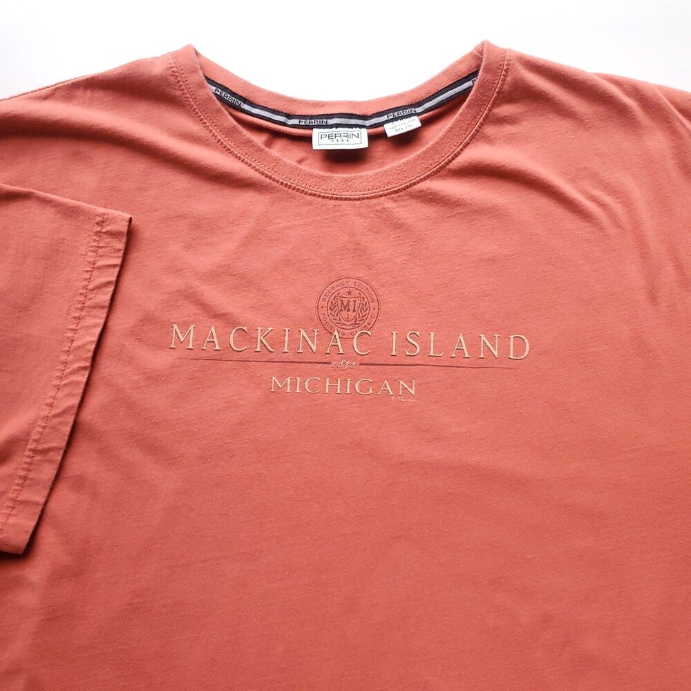 Mackinac Island Michigan T Shirt Mens XXL Orange 100% Cotton Short Sleeve